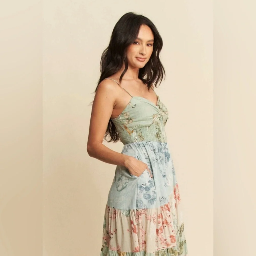 Boho Floral Patchwork Tiered Maxi Dress - Davi & Dani - Picture 6 of 7